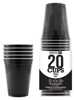 Produktbild von Set mit 20 schwarzen amerikanischen Einwegbechern, 53 cl Fassungsvermögen, wiederverwendbar, ideal für Beer Pong