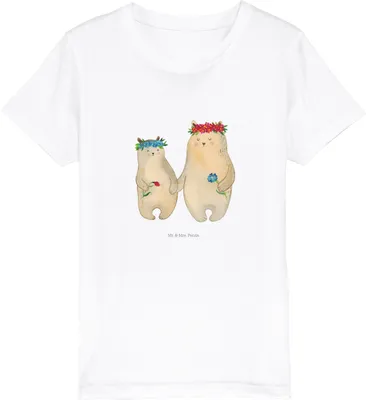 Produktbild von Mr. & Mrs. Panda Kleinkinder T-Shirt Bären mit Blumenkranz 5-6 Jahre (110/116) - Weiß - Geschenk, Lieblingsmensch, Mutter, Muttertag, Kinder Mädchen, Family, Mami, Mama