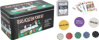 Produktbild von Pokerkoffer Set 200 Chips mit Spielkarten & Dealer Blinds, Metallbox