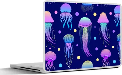 Produktbild von MuchoWow® Laptop Aufkleber Sticker Cover Quallen - Muster - Meerestiere - Neon 32.5x23.5 cm - Sticker für Laptop - Selbstklebend
