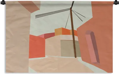 Produktbild von MuchoWow® Wandteppich Wandbehang Stromkabel - Haus - Sommer - Pastell 150x100 cm Tapisserie Dekoration Wandtuch - Waschbar - Tapisserien - Wand-Decke