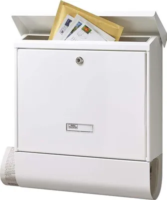 Image de Boîte aux lettres Famanu avec compartiment pour journaux - en acier galvanisé - format DIN C4 - 2 clés - blanche - grande capacité
