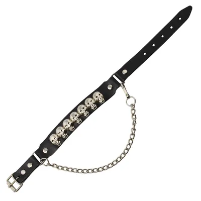 Produktbild von 1x Stiefelkette aus Leder - Totenköpfe - schwarz