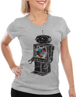 Produktbild von style3 Sheldon Testbild Roboter T-Shirt Damen, Farbe:Grau meliert, Größe:M