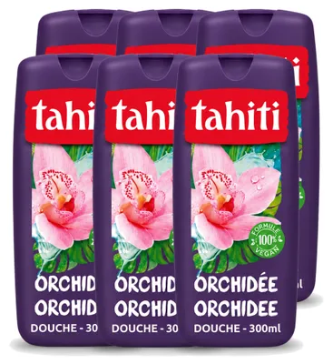 Imagen del producto de 6 unidades de gel de ducha Tahiti, aroma a orquídea, vegano, 300 ml. Paquete económico