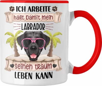 Produktbild von Trendation - Labrador Besitzer Geschenk Tasse Lustiger Spruch Labrador Liebhaber Geschenkidee Geburtstag Weihnachten Ich Arbeite Hart (Rot)