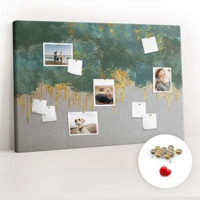 Imagen del producto de Tablero de corcho con chinchetas – Tablero con chinchetas para fotografías y notas – 120x80 cm – 100 chinchetas metálicas – Diseño decorativo
