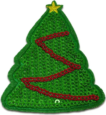 Produktbild von Weihnachtsbaum Weihnachten Pailletten - Aufnäher, Bügelbild, Aufbügler, Applikationen, Patches, Flicken, Zum Aufbügeln, Größe: 7,3 x 5,8 cm