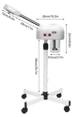 Produktbild von Gesichtsbedampfer - 2-in-1 Ozon Gesichtsdampfer auf Rollen - 800 W 220 V elektrisch - Höhenverstellbar 112–132 cm - 600 ml Wassertank - Weiß