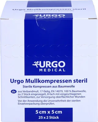Produktbild von URGO MULLKOMPR 5X5CM STERIL, 25X2 St KOM