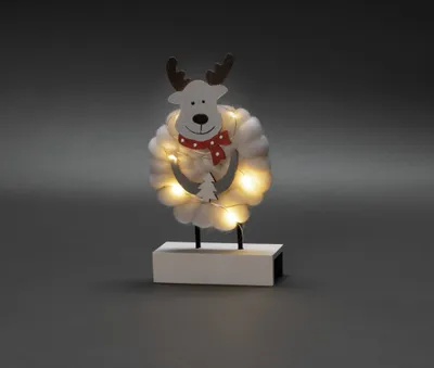 Produktbild von Konstsmide LED Holzsilhouette "Elch mit Baumwolle", weiß, 6H Timer, 6 warm weiße Dioden, batteriebetrieben, Innen, Batterie: 2 x AA 1,5V (exkl.) - 3266-210