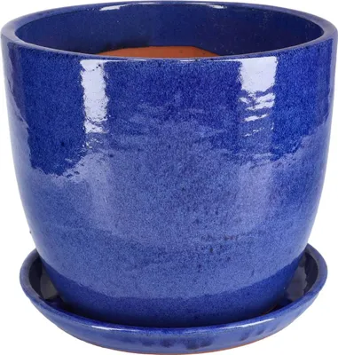 Obrázok produktu pre KOTARBAU® Záhradný kvetináč ⌀ 31 cm keramický glazovaný kobaltový s odkvapkávacou miskou