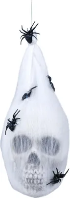 Immagine prodotto di Testa di scheletro decorazione ragnatela spaventosa Halloween aracnidi, colore: bianco