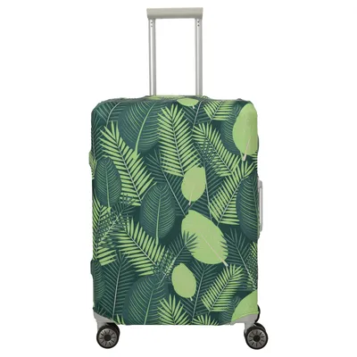 A suitcase cover with a leaf pattern.