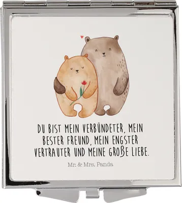 Produktbild von Mr. & Mrs. Panda Schminkspiegel Bären Liebe - Weiß - Geschenk, Handspiegel, Verknallt, Kosmetikspiegel, Frauen Spiegel, Kuscheln, Kleiner, Taschenspiegel, Blume, Freundin