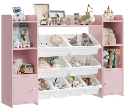 Image de Rangement pour jouets - Armoire à jouets - Rangement pour enfants - Bibliothèque pour enfants - Meuble pour enfants, couleur rose