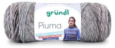Produktbild von Gründl Wolle Piuma, Häkelwolle grau schwarz, Baumwollmischgarn, Strickgarn mit Farbverlauf, 100g, Nadelstärke 5 bis 6 mm (12)