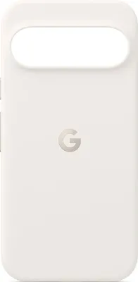 A white phone case with a Google logo in the center.