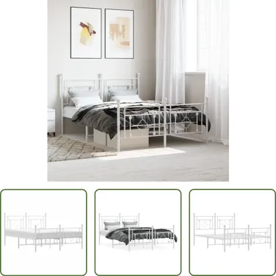 Produktbild von The Living Store Bettgestell mit Kopf- und Fußteil Metall Weiß 135x190 cm