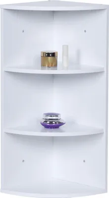 Produktbild von Relaxdays Eckregal, 3 Ablagen, Badregal, hängend oder stehend, platzsparend, HBT: 62x35x25 cm, Küchenregal, MDF, weiß