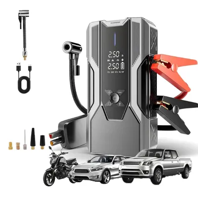 Produktbild von Auto Starthilfe 8000 mAh mit Kompressor, 12V Autobatterie Booster, 35 L/min Reifenpumpe, LCD-Anzeige, LED-Licht, USB, für Benzin & Diesel