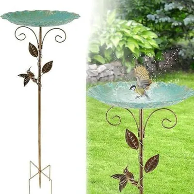 Produktbild von Vogelbad mit 76 cm hoher Wasserschale | Hochbeinige Vogeltränke mit Erdspieß für Garten, Hof, Terrasse, Park und Landschaft