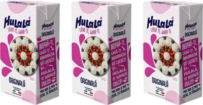 Three identical cartons of Hulalà whipping cream are displayed side-by-side.