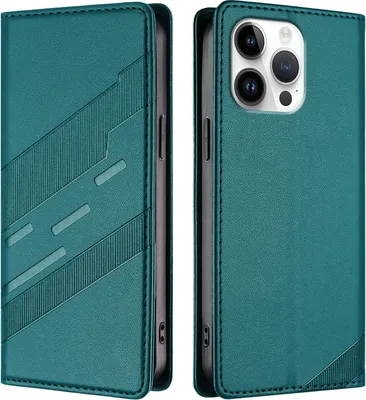 Produktbild von Hülle für iPhone 16 Pro Max, Kunstleder Brieftaschen Handyhülle mit Kartenfach und Standfunktion Grün