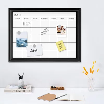Produktbild von Navaris Magnetisches Whiteboard mit Rahmen - 60 x 45 cm magnetischer Wochenplaner - Tafel abwischbar mit Magneten Stifte - Magnettafel mit Kalender