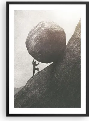 Produktbild von Gerahmtes Poster - Schwarzer Rahmen - Sisyphus Arbeit Stein - 50x70 cm - Wand Bild - Wanddeko - Wandbilder - Kunstposter - Wandposter - Bilderrahmen - Bilder - Kunstdruck - P2BPA50x70-5105