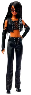 Zdjęcie produktu dla Lalka kolekcjonerska Barbie Signature Aaliyah w czarnym stroju ze sztucznej skóry, HRM80