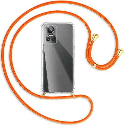 Produktbild von Handykette Backcover-Schutzhülle mit Band (Metall goldfarben) für Realme GT Neo 3 - neonorange