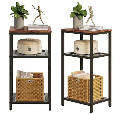 Produktbild von Seitentisch Mit 2 Regalen Retro Vintage Loft Braun