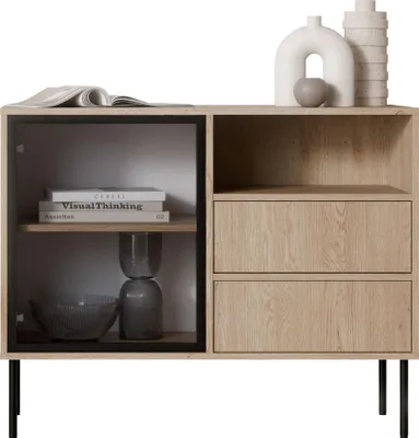 Produktbild von MIRJAN24 Kommode Domi 100 1D2S mit eins Drehtüren und zwei Schubladen (Farbe: Eiche Cremona)