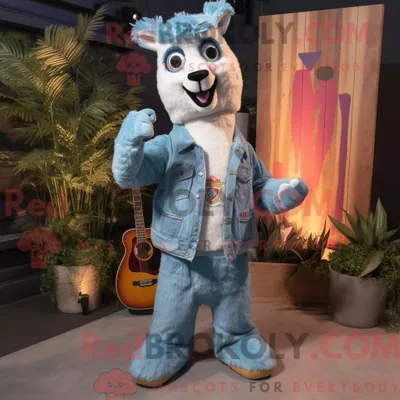 Produktbild von Himmelblaues REDBROKOLY Lama-Maskottchenkostüm mit Schlagjeans und Gürteln