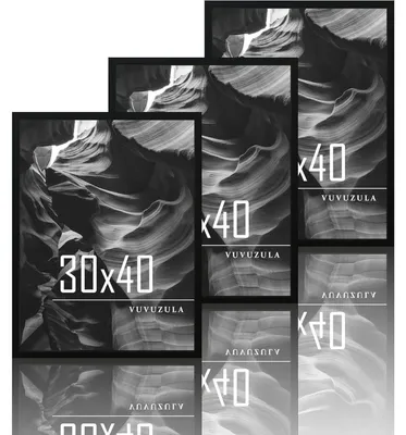 Image de Lot de 3 cadres photo noirs en bois, dimensions 30x40 cm, en MDF, avec vitre en acrylique résistante aux chocs