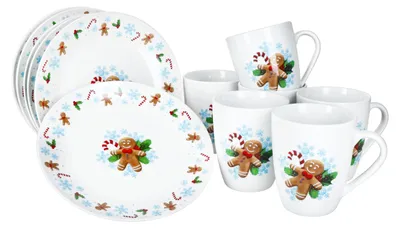 Produktbild von Candyman 12tlg Frühstücksset Porzellan 6 Pers. Teller Becher Weihnachten blau