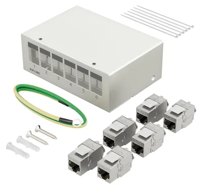 6-Port Patchpanel 1 HE CAT 7 RJ45 Keystone-Module 10 Gbps weiß