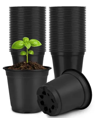 Image de Pots en plastique ronds, noir, 10 cm, lot de 100