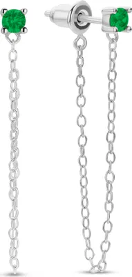 Produktbild von Neu Bling 9NB-1046 Silberne Ohrstecker mit Zirkonia und Kette - 3mm - Grün - Länge 33mm - Rhodium - Silber