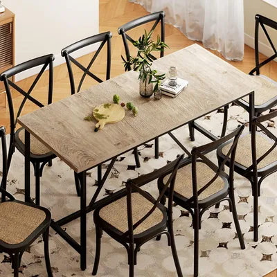 Produktbild von Esstisch rechteckig Spanplatte Stahlbeine, Küchentisch 6-8 Personen Holzoptik, Esszimmertisch Naturholz | 180x80x75,5 cm | 25,05 kg