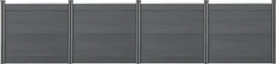 A long, gray WPC garden fence with vertical posts.