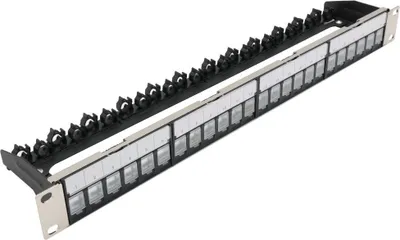 Zdjęcie produktu dla XtendLan Patch panel 19", 24 porty, nieekranowany, ekranowany, czarny, Cat5e/6/6A/7, skrętka