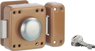 Image de Verrou à bouton Rafale pour porte d'entrée, cylindre 45mm, acier, 3 clés, époxy bonze - THIRARD