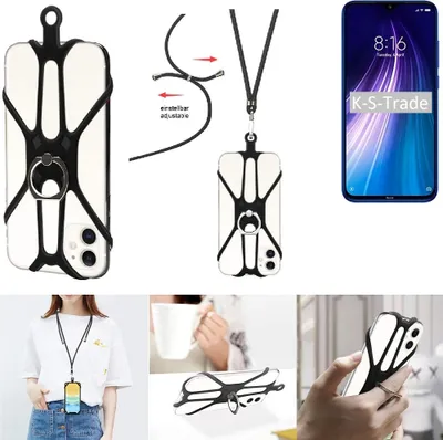 Produktbild von K-S-Trade 3in1 Handykette Handyband Handykordel Halsband Smartphone-Ring Handy-Ring kompatibel mit Xiaomi Redmi Note 8 Fingerhalterung Handyring