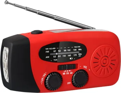 Obrázok produktu pre Zimilo núdzové rádio s LED baterkou, AM/FM/WB, solárnym ručným kľučkom, USB powerbankou, vodotesnosťou IPX3, výkonom 600 mAh, mobilným rádiom, červená farba