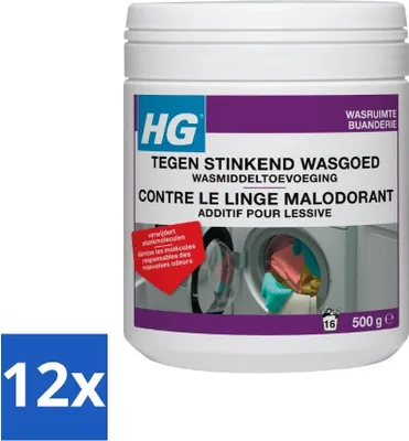 Zdjęcie produktu dla HG dodatek do prania przeciw nieprzyjemnym zapachom, 500 g – opakowanie ekonomiczne – 12 sztuk