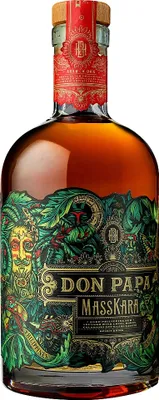 A bottle of Don Papa Masskara rum.