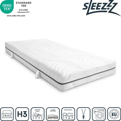 Immagine prodotto di materasso viscoelastico a 7 zone Sleezzz Smart 90 x 200 cm, altezza 18 cm, livello di rigidità H2+H3 con schiuma a memoria d'aria