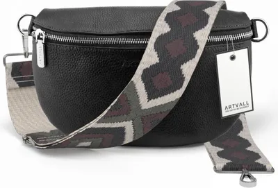Produktbild von ARTVALL - Umhängetasche aus Leder, Klein mit verstellbarem Schultergurt, abnehmbares Taschenband, Crossbody Bag in Schwarz